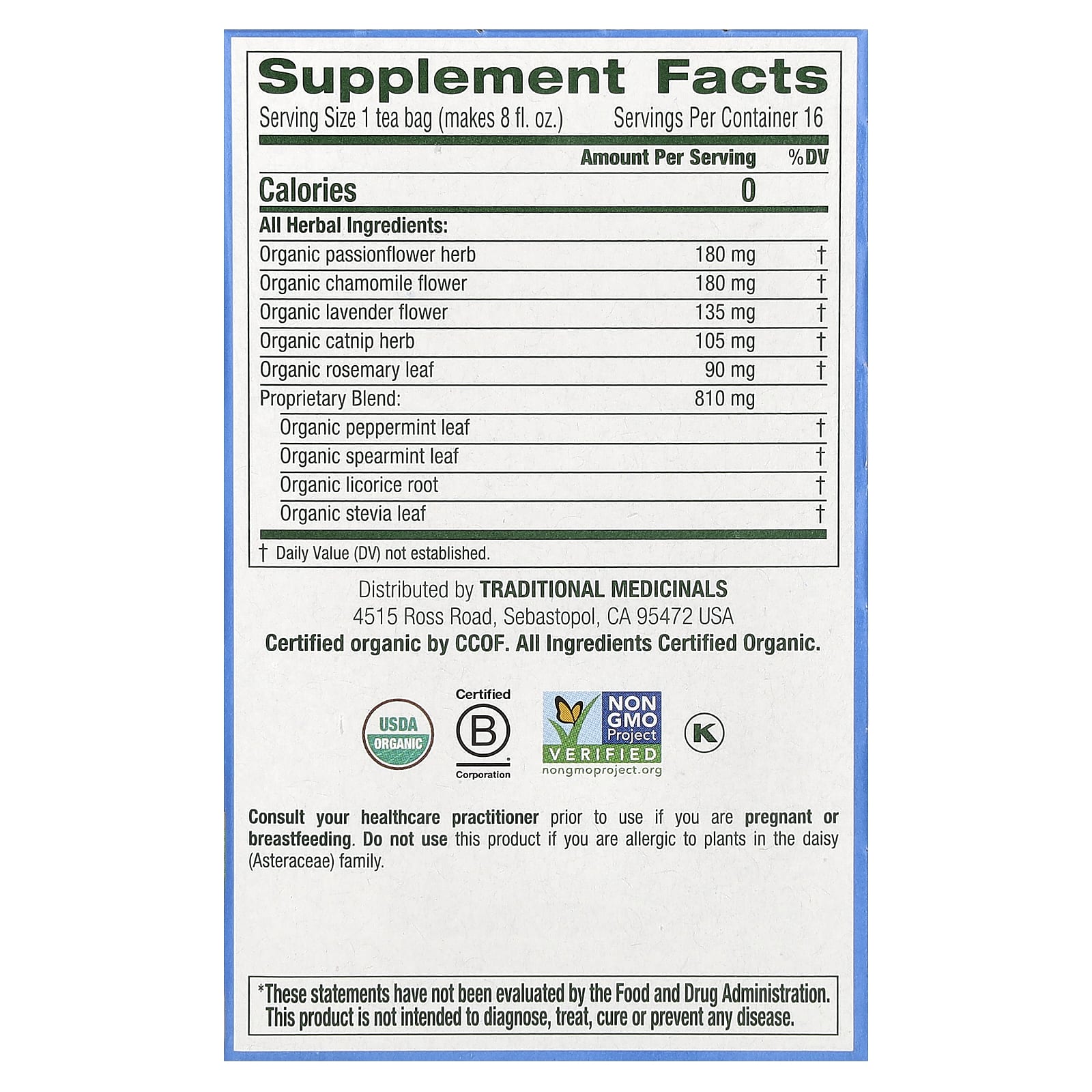 Traditional Medicinals, Organic Cup of Calm, Chamomile Mint, Caffeine Free, 16 Wrapped Tea Bags, 0.85 oz (24 g) - Image 2