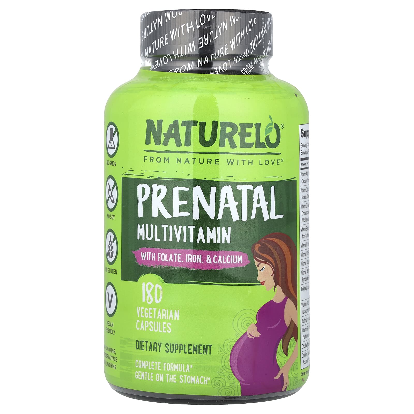 NATURELO, Prenatal Multivitamin With Folate, Iron & Calcium, 180 Vegetarian Capsules - Image 1