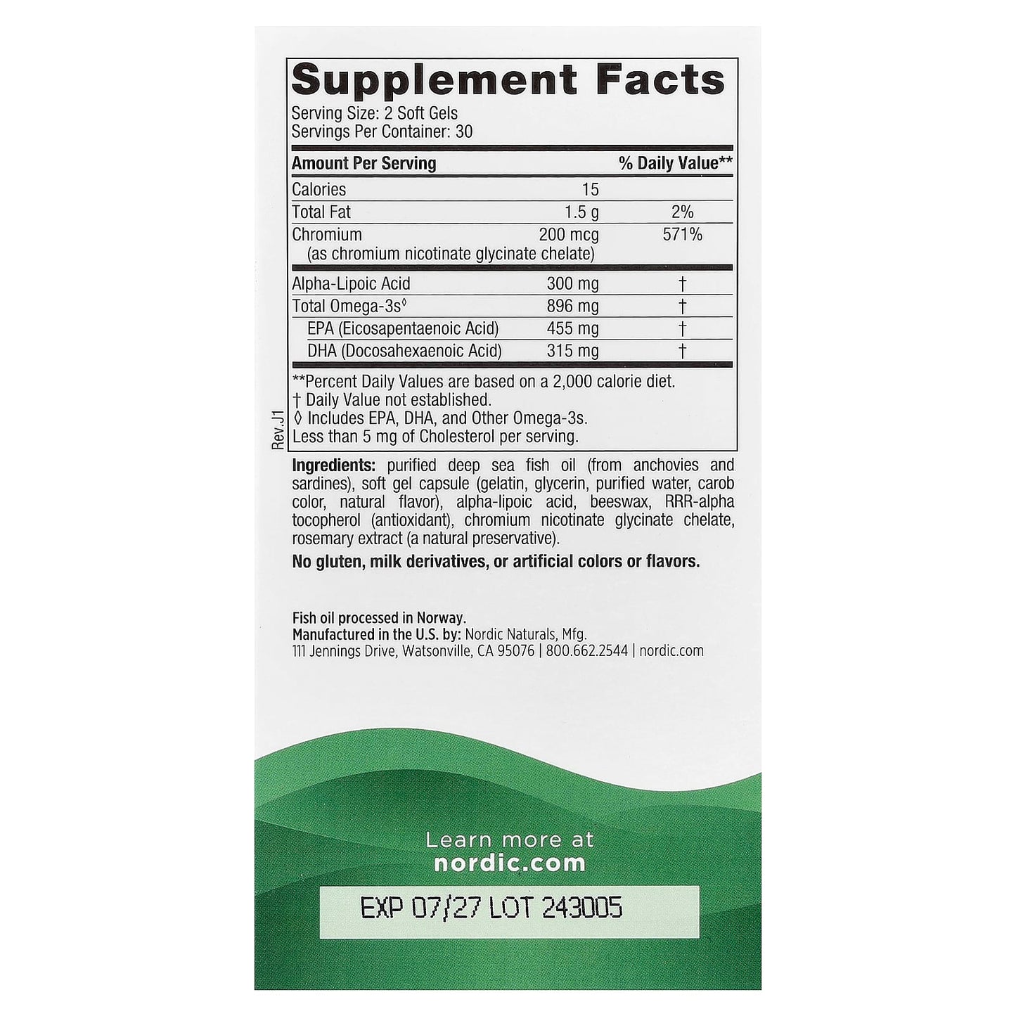 Nordic Naturals, Blood Sugar Support, Omega Blend, 60 Soft Gels - Image 2