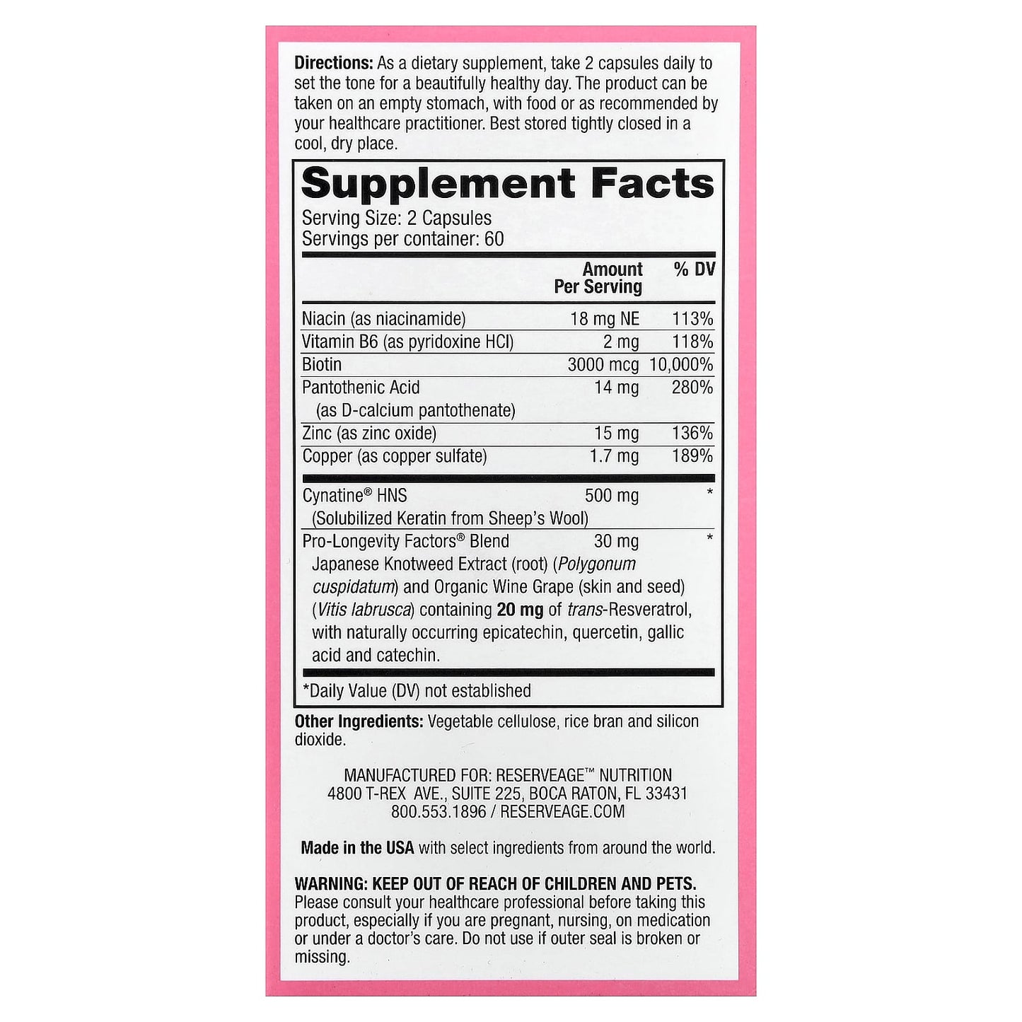 Reserveage Beauty, Keratin Hair Booster with Biotin & Resveratrol, 120 Capsules - Image 2