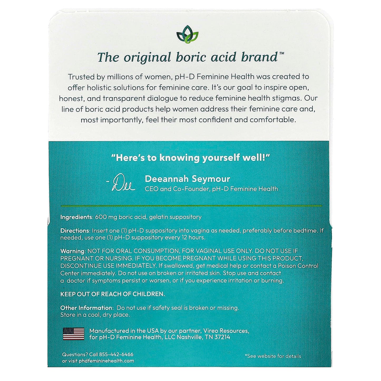 pH-D Feminine Health, Boric Acid Vaginal Suppositories, 600 mg, 24 Count - Image 2