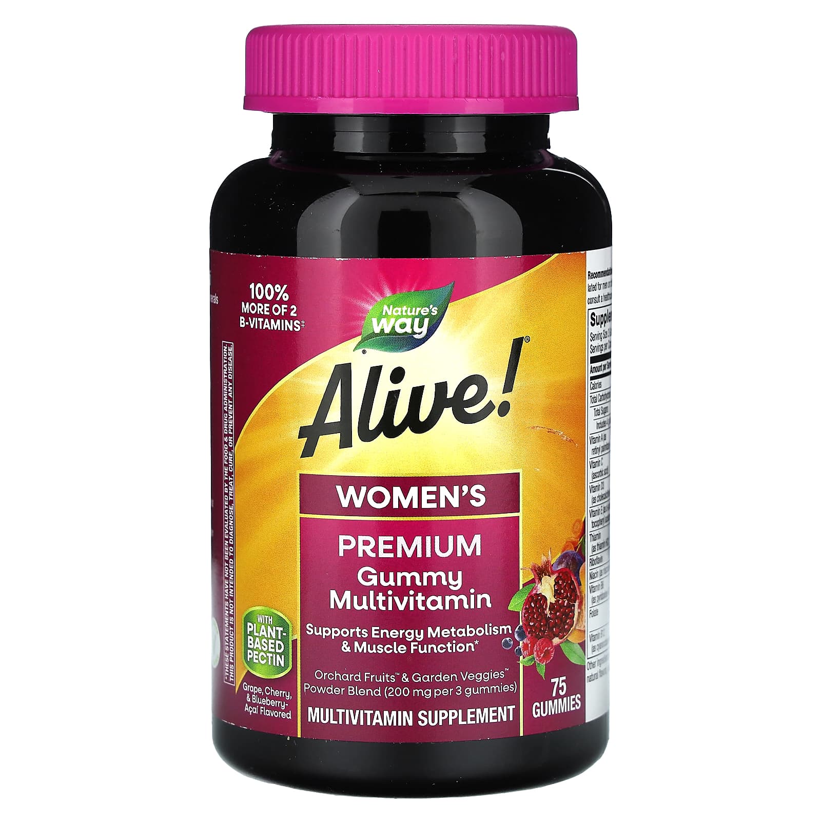 Nature's Way, Alive! Women's Premium Gummy Multivitamin, Grape, Cherry & Blueberry Acai, 75 Gummies - Image 1
