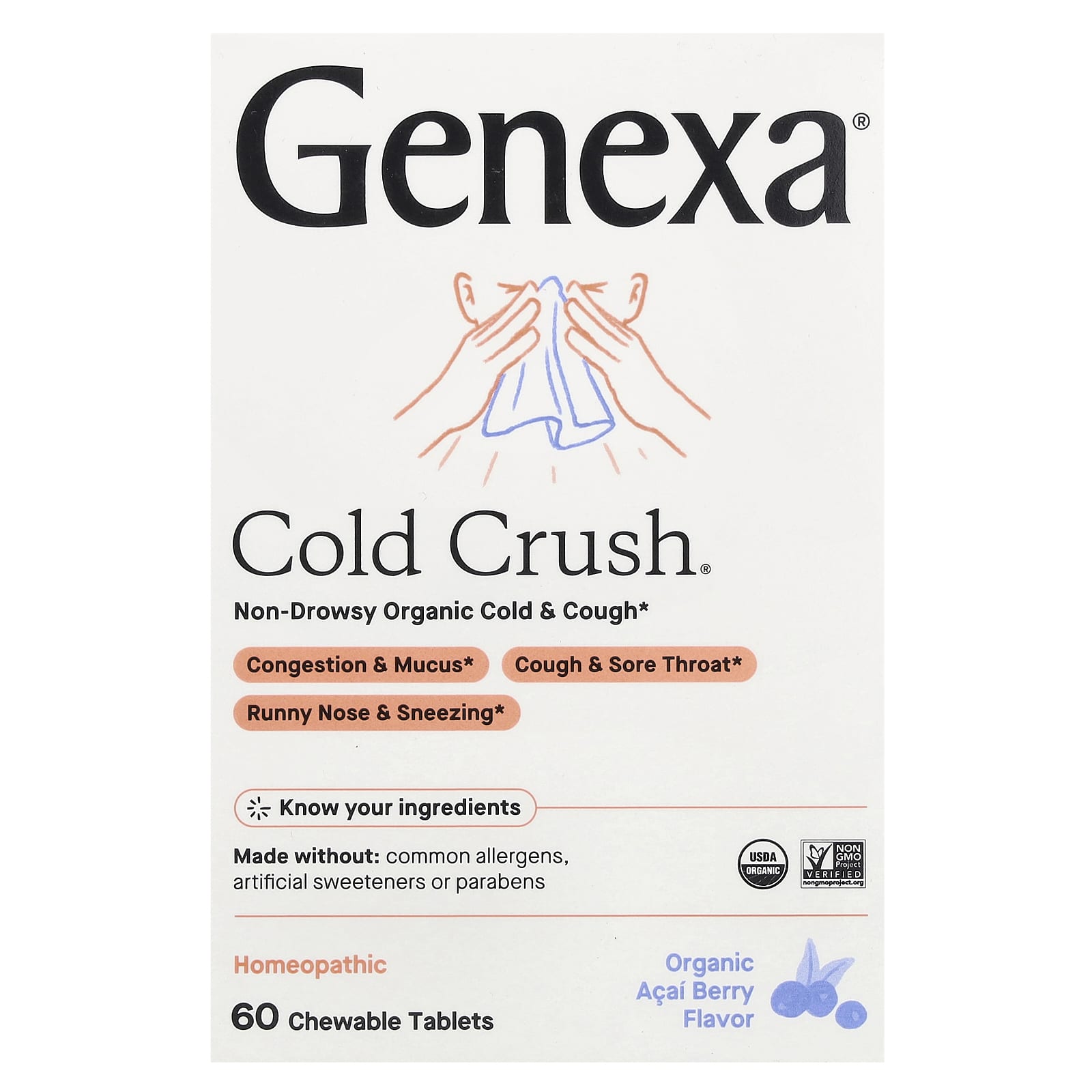 Genexa Cold Crush - Non-Drowsy Organic Cold & Cough Relief - Image 1