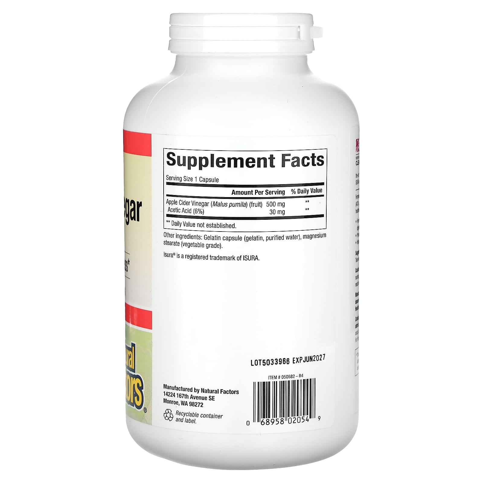 Natural Factors, Fermented Apple Cider Vinegar, 500 mg, 360 Easy-to -Swallow Capsules - Image 2