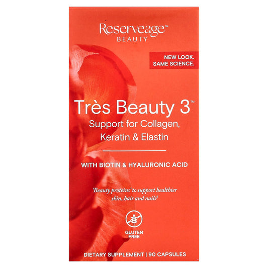 Reserveage Beauty, Tres Beauty 3™ with Biotin & Hyaluronic Acid, 90 Capsules - Image 1