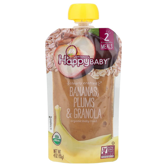 Happy Family Organics Organic Baby Food, 6+ Months, Banana, Plum, Granola - Image 1