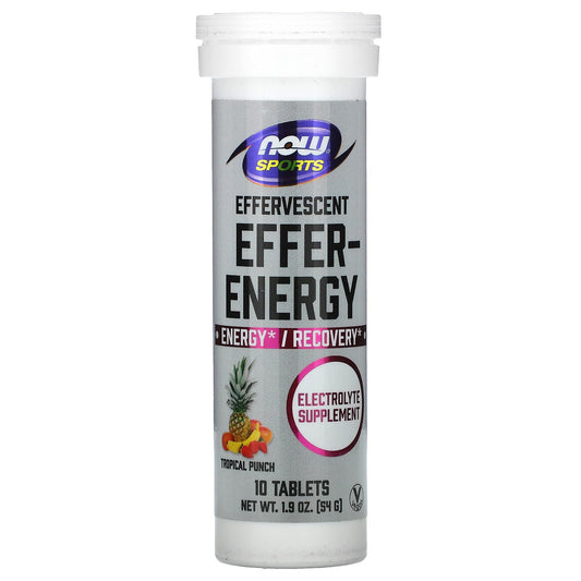 NOW Foods, Sports, Effer-Energy, Tropical Punch, 10 Tablets, 1.9 oz (54 g) - Image 1