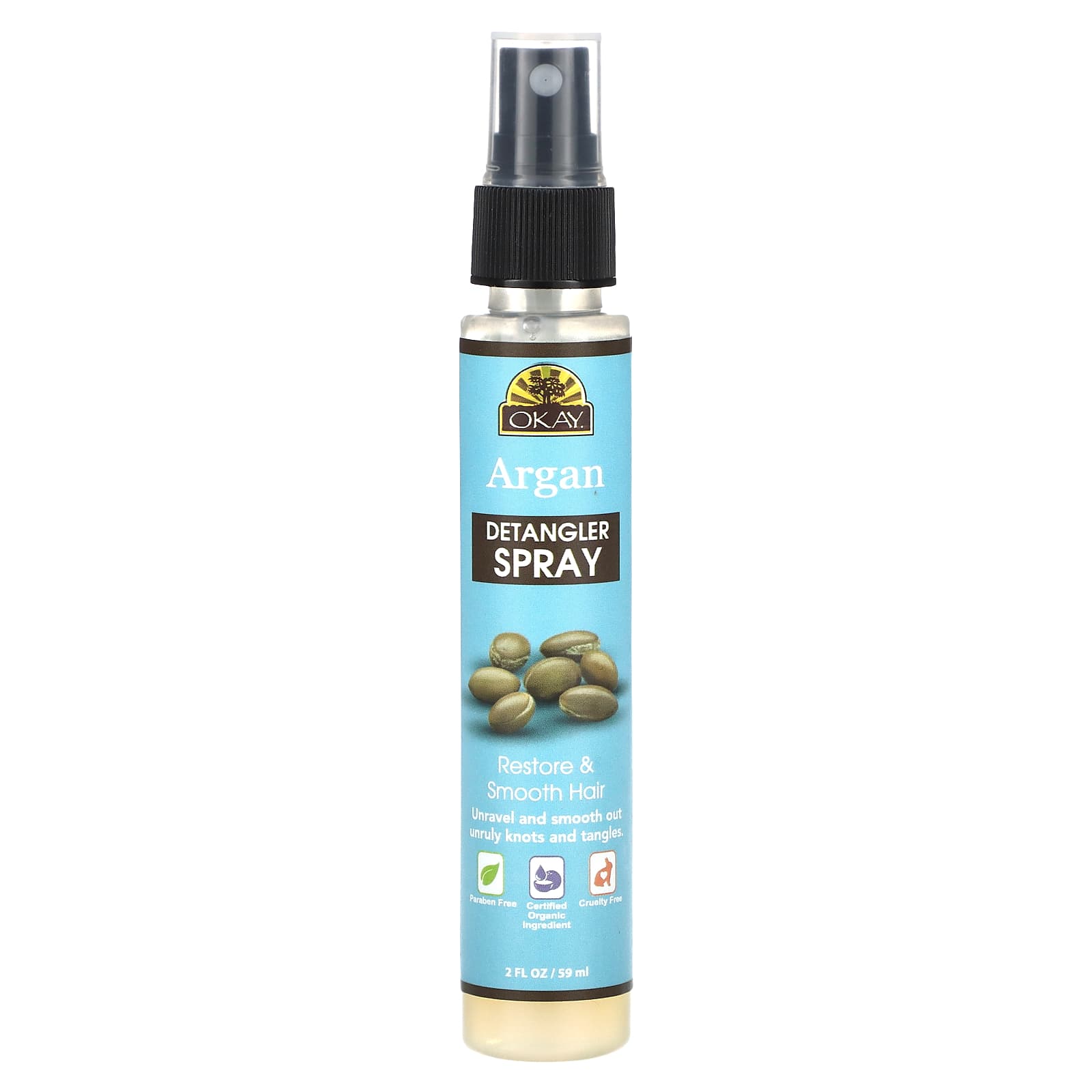 Okay Pure Naturals, Argan Detangler Spray , 2 fl oz (59 ml) - Image 1