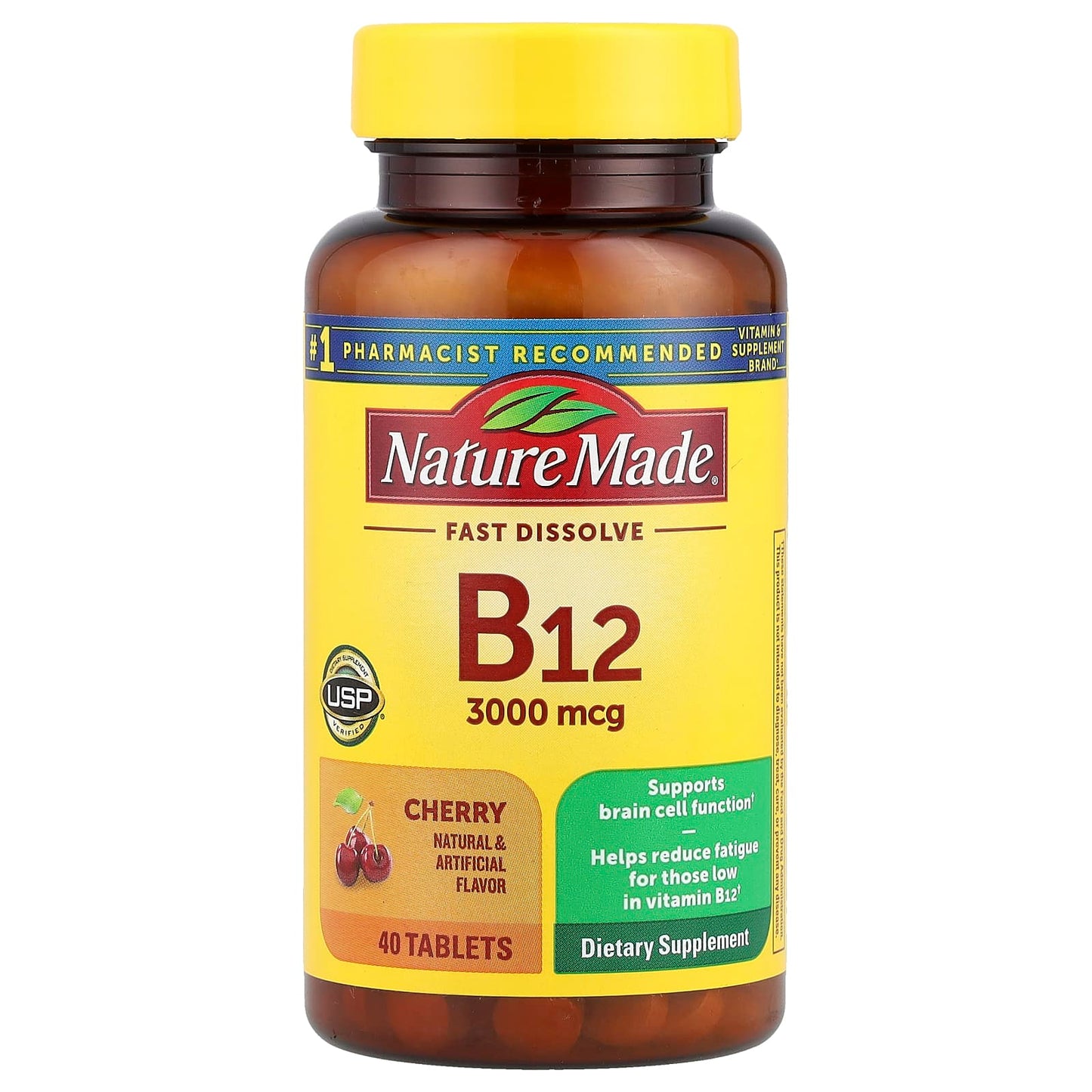 Nature Made, Vitamin B12, Fast Dissolve, Cherry, 3,000 mcg, 40 Tablets - Image 1