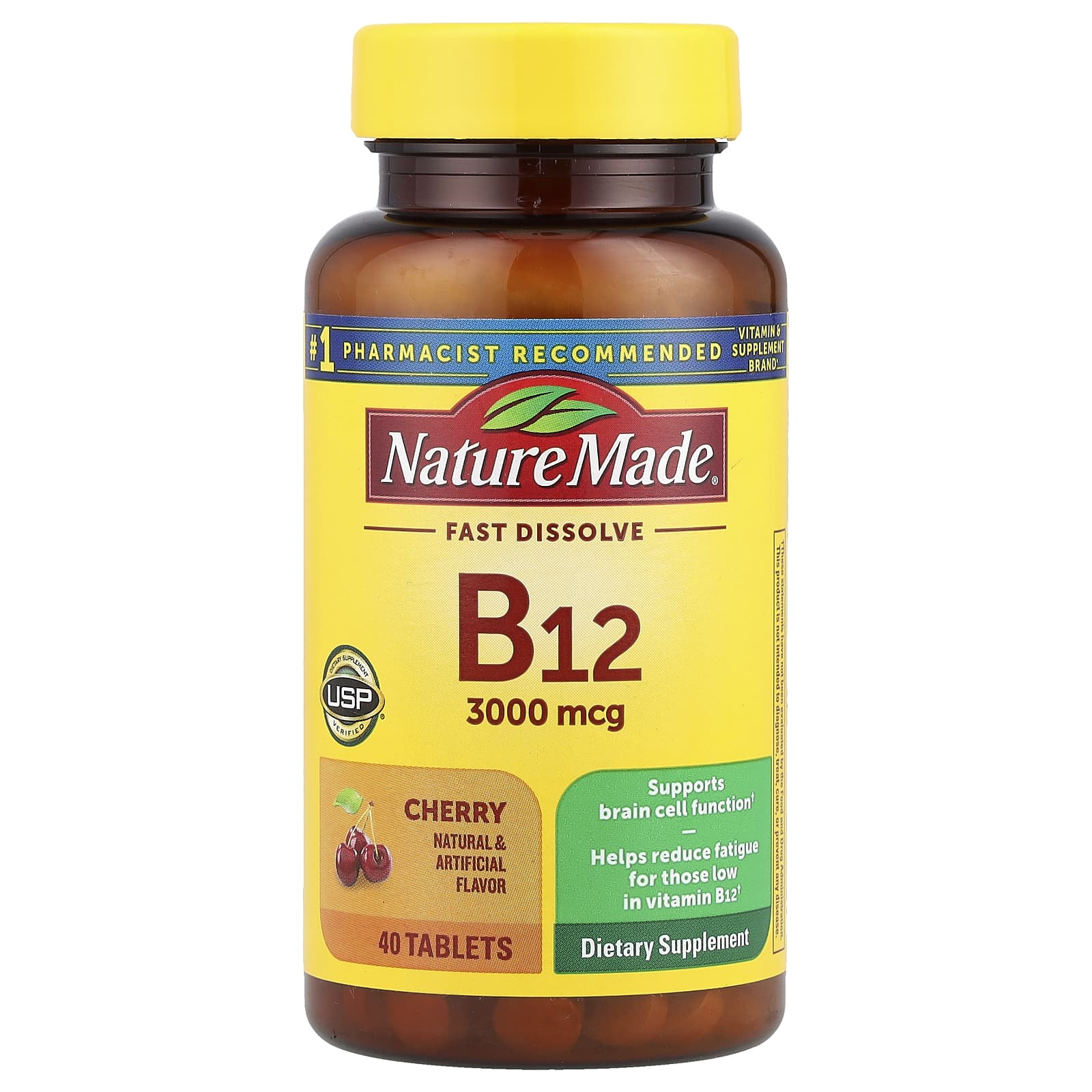 Nature Made, Vitamin B12, Fast Dissolve, Cherry, 3,000 mcg, 40 Tablets - Image 1