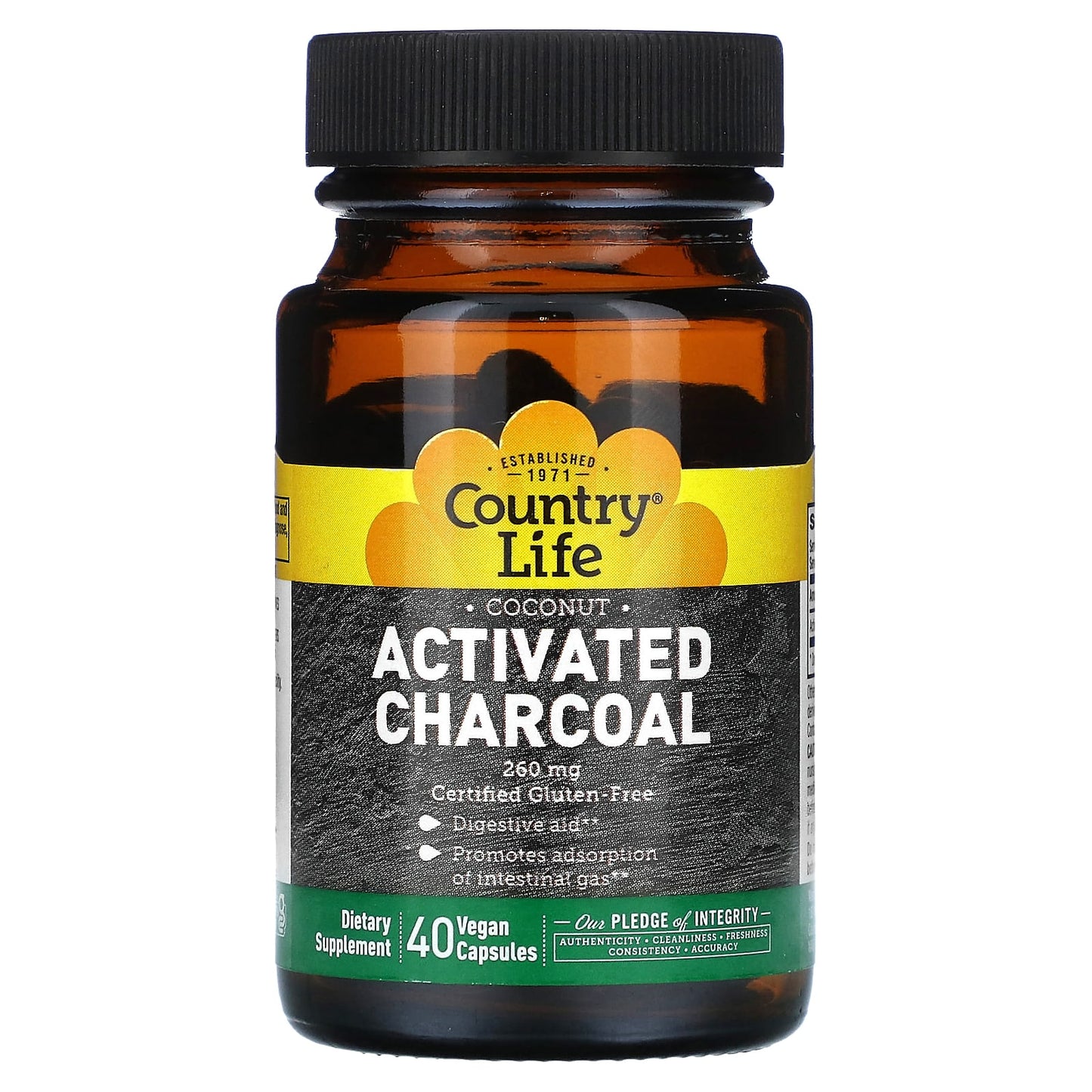Country Life Coconut Activated Charcoal Digestive Aid - Image 1