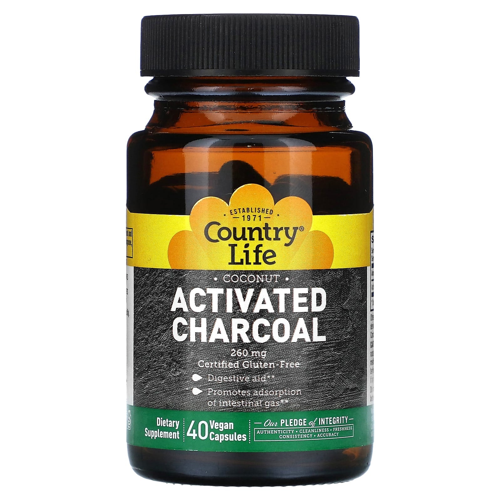 Country Life Coconut Activated Charcoal Digestive Aid - Image 1