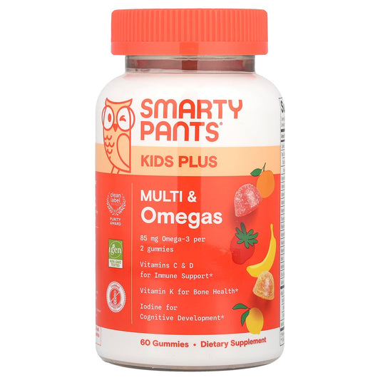 SmartyPants, Kids Plus, Multi & Omegas Gummies, Lemon, Orange, and Strawberry Banana, 60 Gummies - Image 1