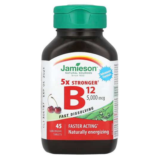 Jamieson Vitamins, 45-Count B12 Sublingual Tablets, 5,000 mcg, Natural Cherry Flavor - Image 1