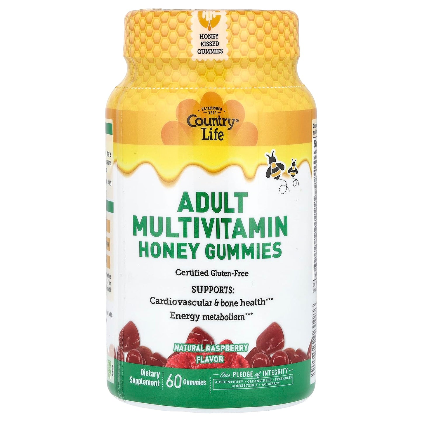 Country Life Adult Multivitamin Honey Gummies, 60 Count, Gluten-Free, Natural Raspberry - Image 1