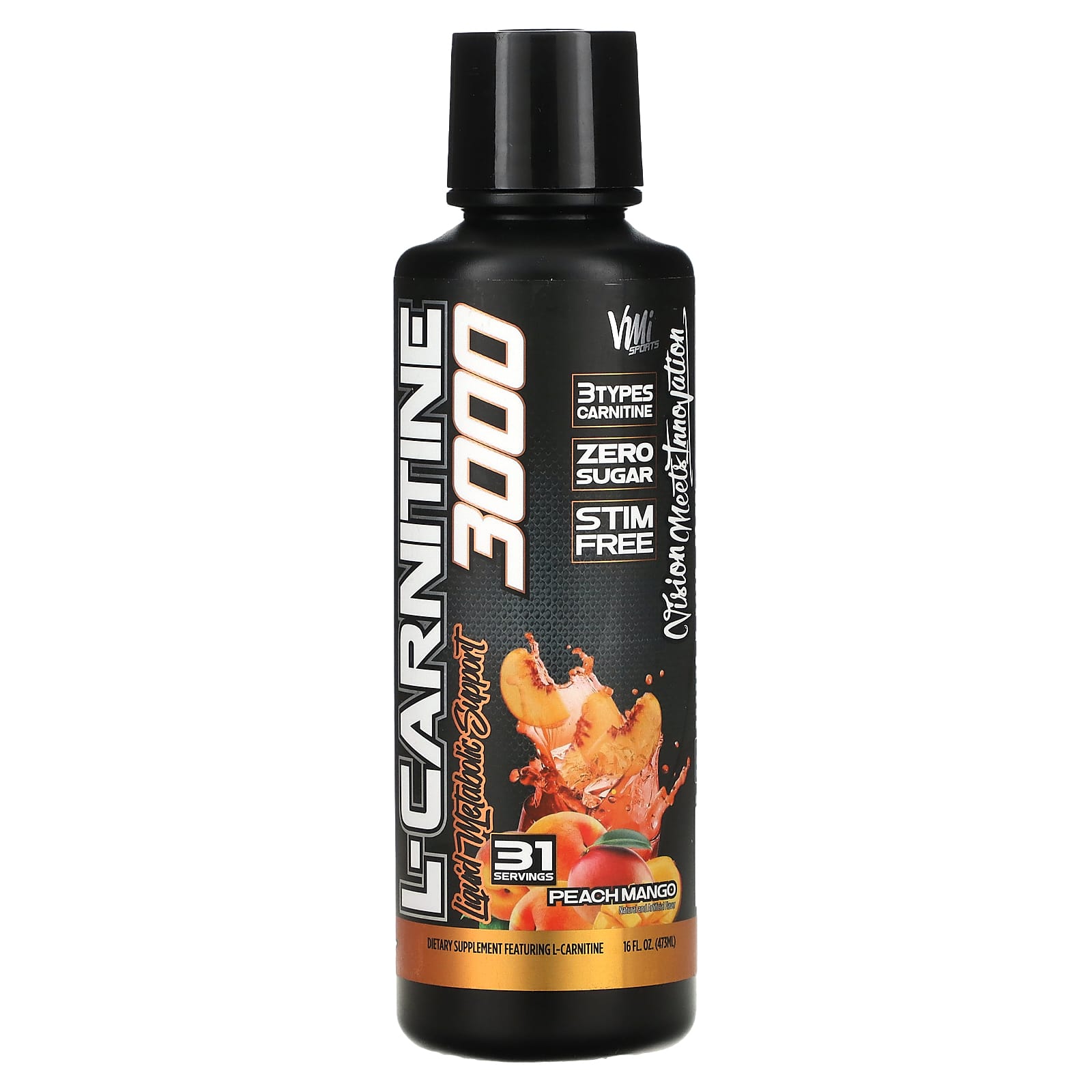 VMI Sports, L-Carnitine 3000, Peach Mango, 16 fl oz (473 ml) - Image 1
