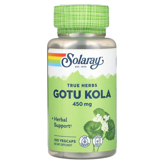 Solaray, True Herbs, Gotu Kola, 450 mg, 100 VegCaps - Image 1