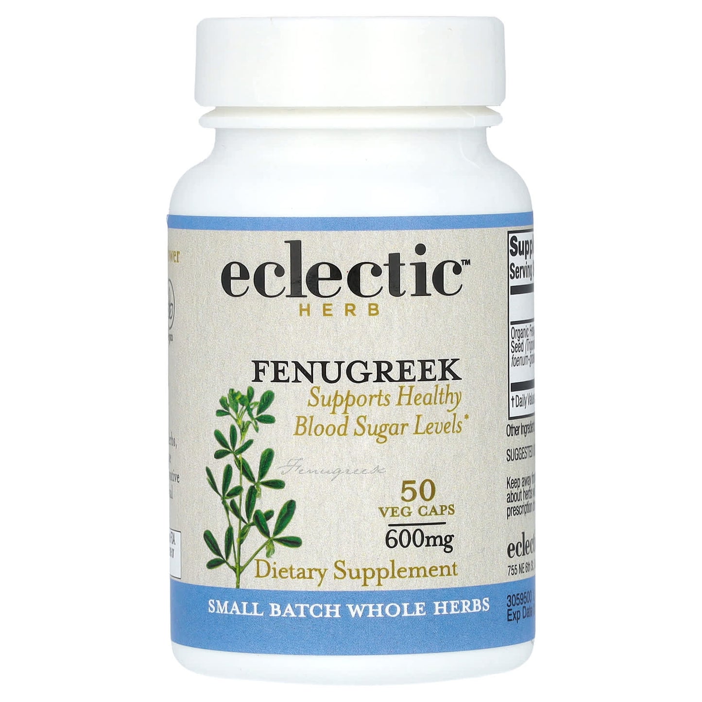 Fenugreek Supplement for Healthy Blood Sugar Levels - 600mg, 50 Veg Caps - Image 1