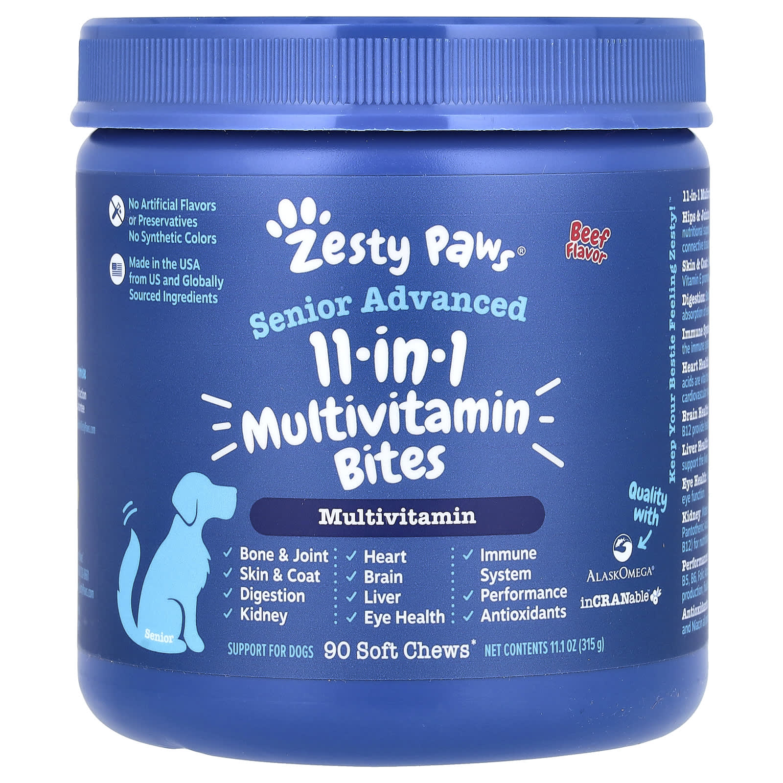 Zesty Paws, Senior Advanced, 11-in-1 Multivitamin Bites, For Dogs, Beef, 90 Soft Chews, 11.1 oz (315 g) - Image 1
