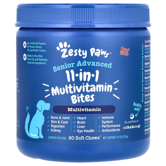 Zesty Paws, Senior Advanced, 11-in-1 Multivitamin Bites, For Dogs, Beef, 90 Soft Chews, 11.1 oz (315 g) - Image 1