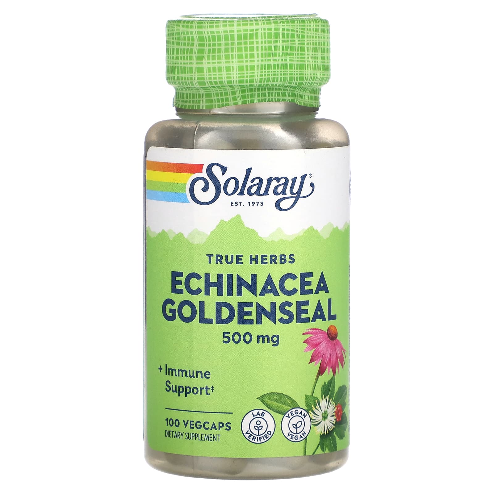 Solaray, True Herbs, Echinacea Goldenseal, 500 mg, 100 VegCaps - Image 1