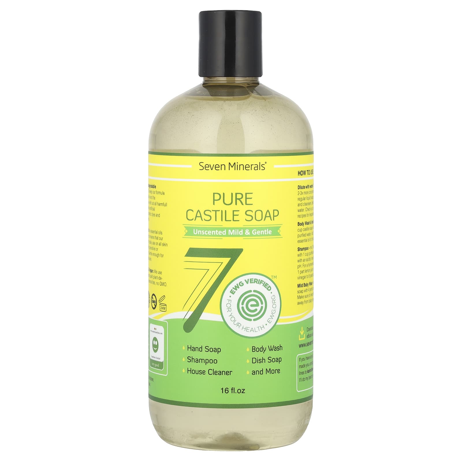 Seven Minerals, Pure Castile Soap, Unscented Mild & Gentle, 16 fl oz - Image 1