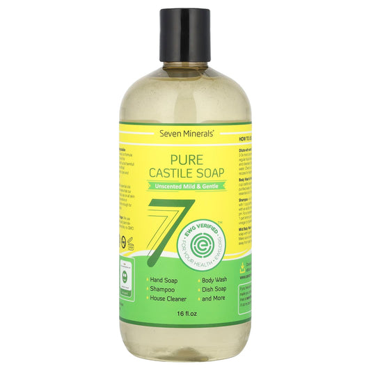 Seven Minerals, Pure Castile Soap, Unscented Mild & Gentle, 16 fl oz - Image 1