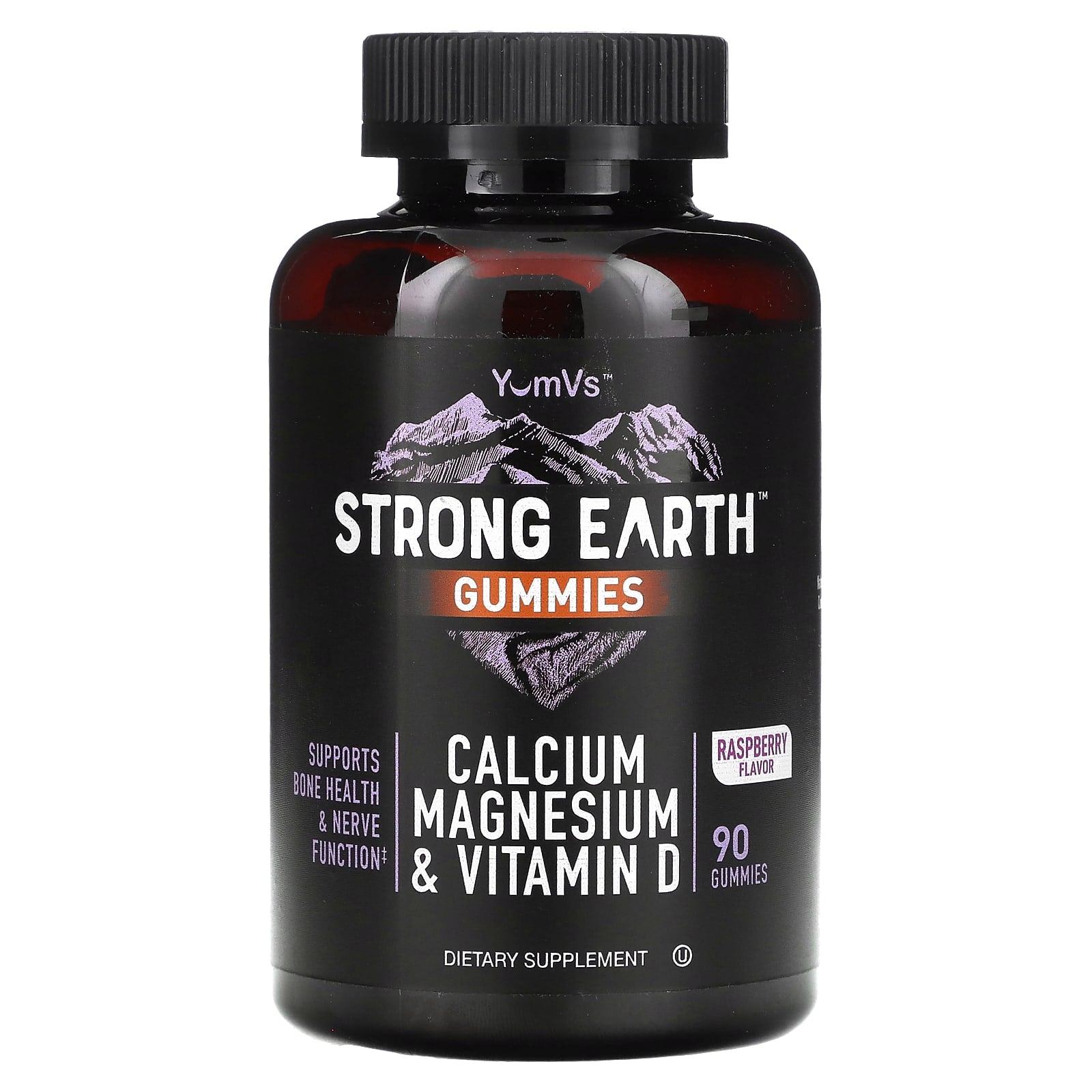 YumVs, Strong Earth Gummies, Calcium Magnesium & Vitamin D, Raspberry, 90 Gummies - Image 1