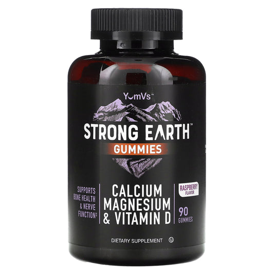 YumVs, Strong Earth Gummies, Calcium Magnesium & Vitamin D, Raspberry, 90 Gummies - Image 1