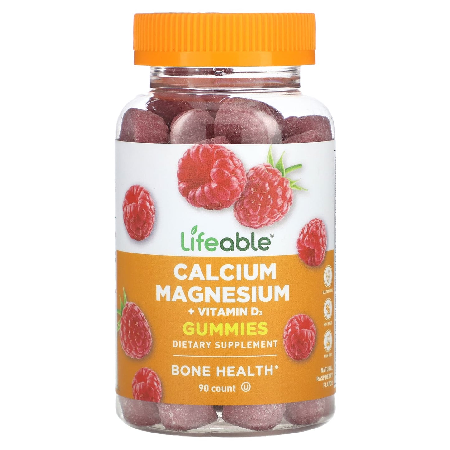 Lifeable, Calcium Magnesium + Vitamin D3 Gummies, Natural Raspberry, 90 Gummies - Image 1