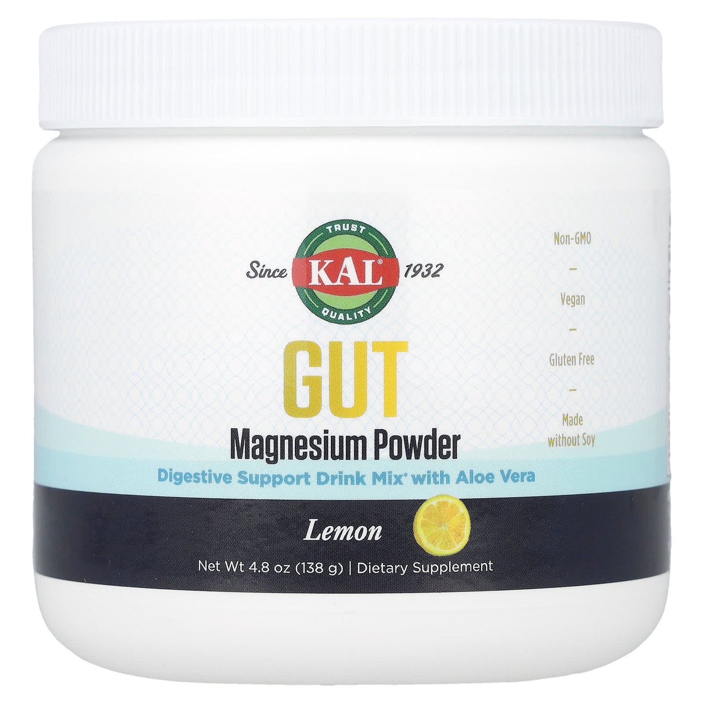 KAL, GUT Magnesium Powder, Lemon, 4.8 oz (138 g) - Image 1