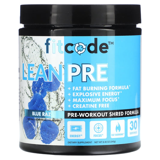 Blue Raspberry LeanPre Pre-Workout Shred Formula by FITCODE - 8.46 oz (240 g) - Image 1