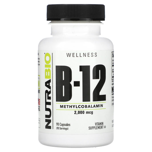 NutraBio, Vitamin B-12, 2,000 mcg, 90 Capsules - Image 1