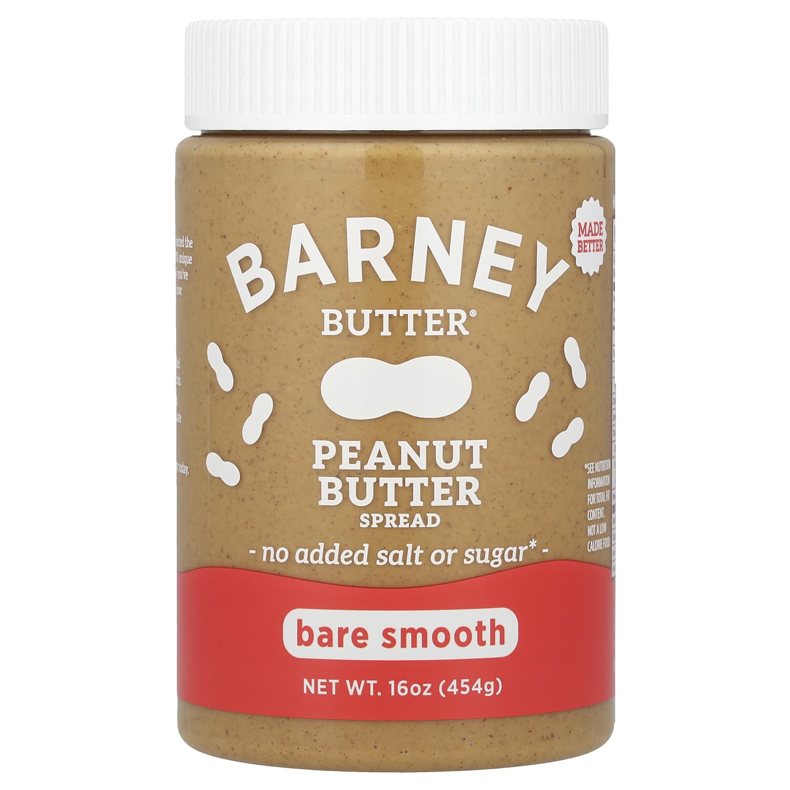 Barney Butter Bare Smooth Peanut Butter, 16 oz, Vegan & Keto Friendly - Image 1