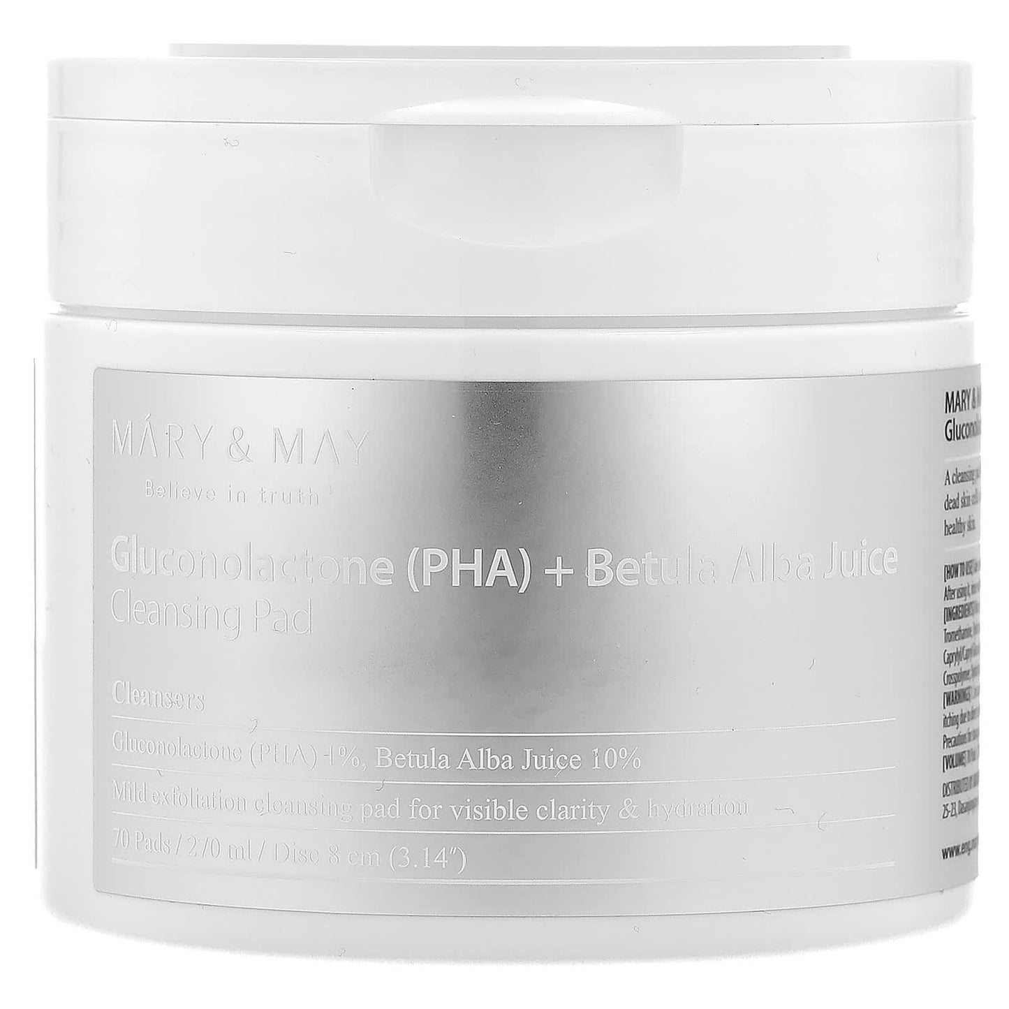 Mary & May, Gluconolactone (PHA) + Betula Alba Juice Cleansing Pad, 70 Pads, 270 ml - Image 1