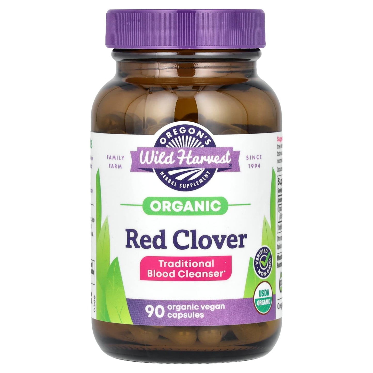 Oregon's Wild Harvest, Organic Red Clover, 90 Organic Vegan Capsules (350 mg per Capsule) - Image 1