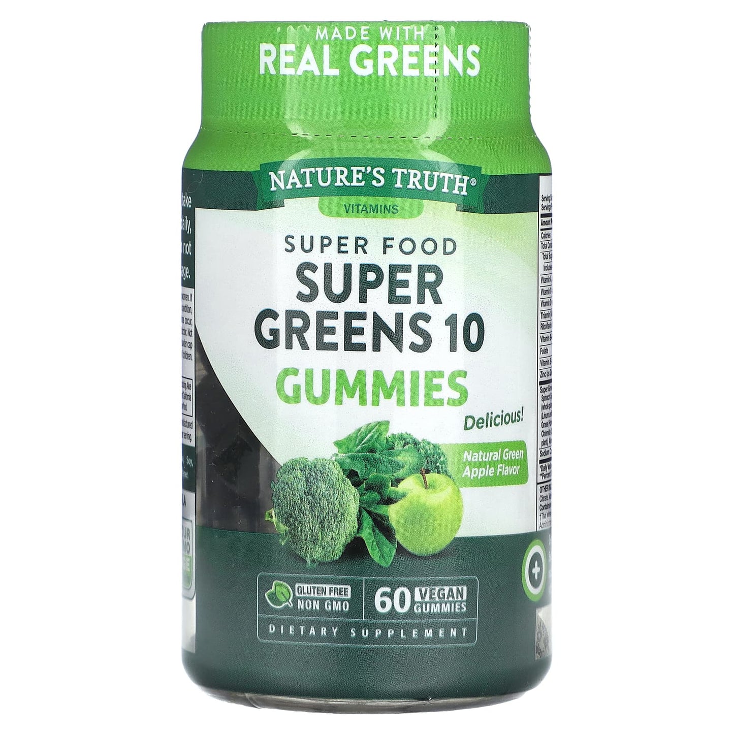 Nature's Truth, Super Food, Super Greens 10, Natural Green Apple, 60 Vegan Gummies - Image 1