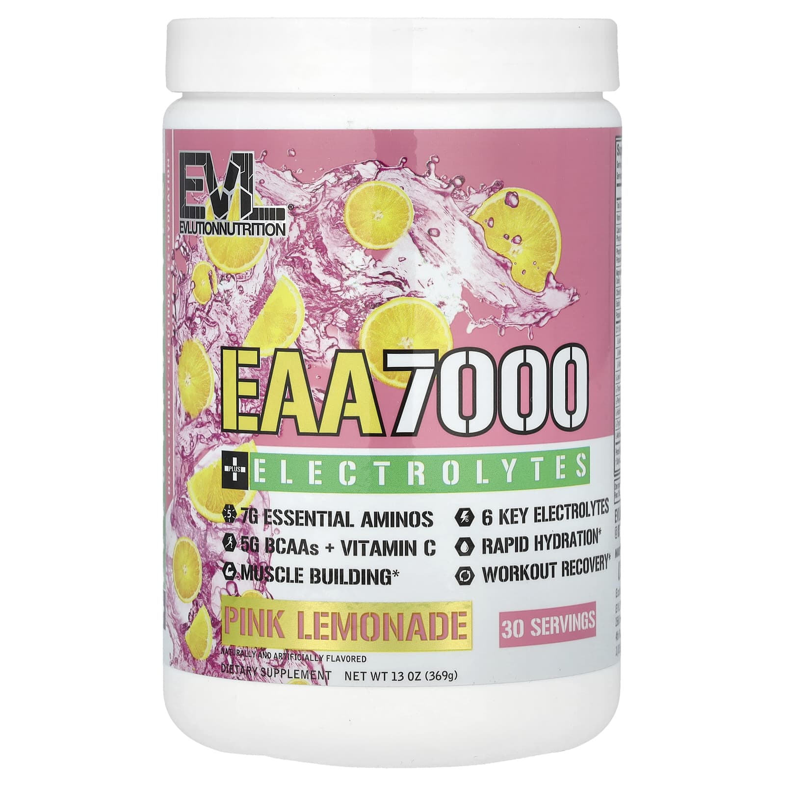 EVLution Nutrition EAA 7000 + Electrolytes, 13 oz (369 g) - Pink Lemonade - Image 1