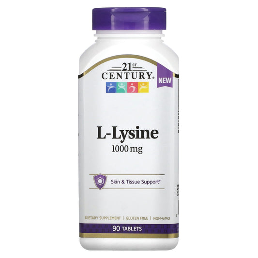 L-Lysine 1000mg, 90 Tablets for Skin & Tissue Support by 21st Century - Image 1