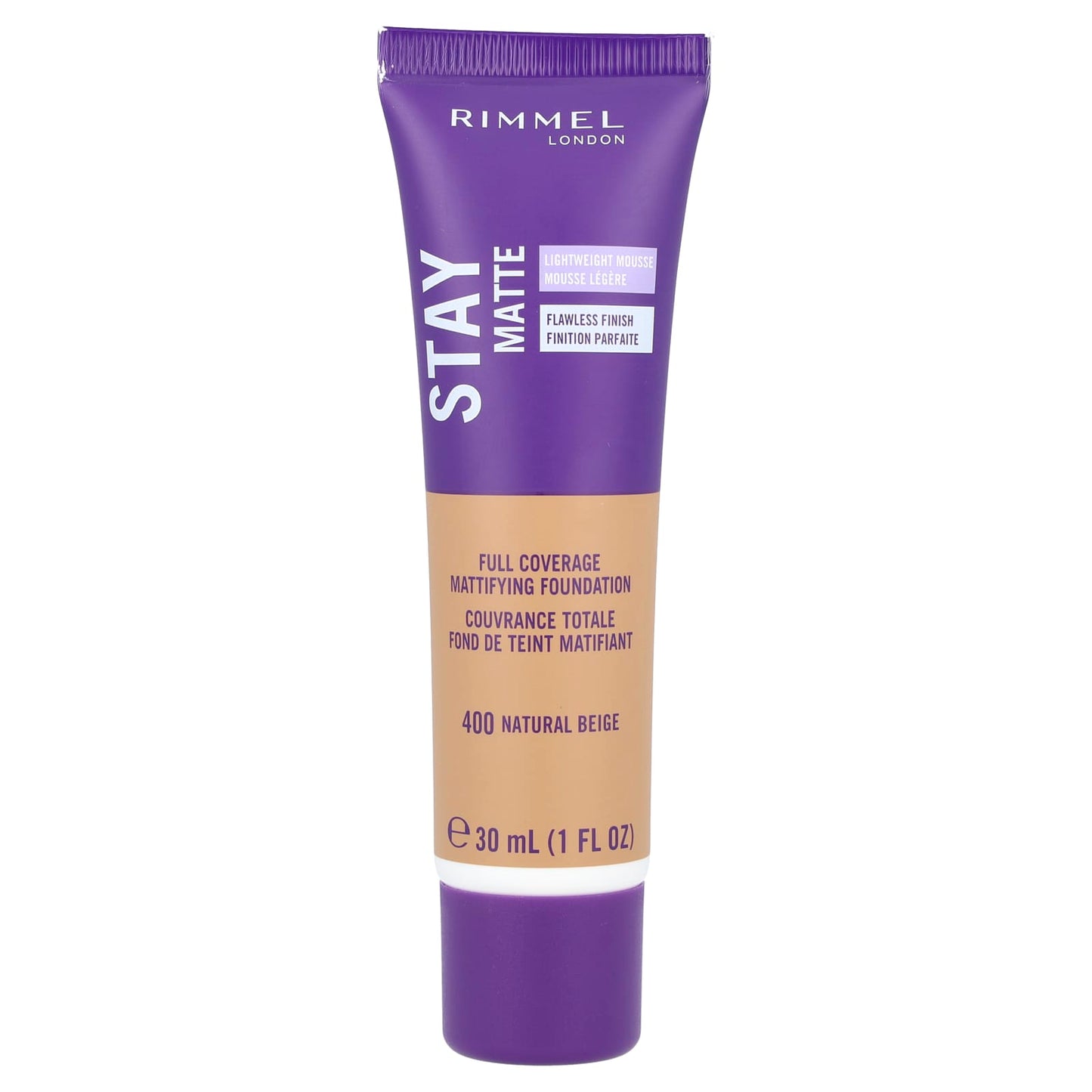 Rimmel London, Stay Matte, Full Coverage Mattifying Foundation, 400 Natural Beige, 1 fl oz (30 ml) - Image 1