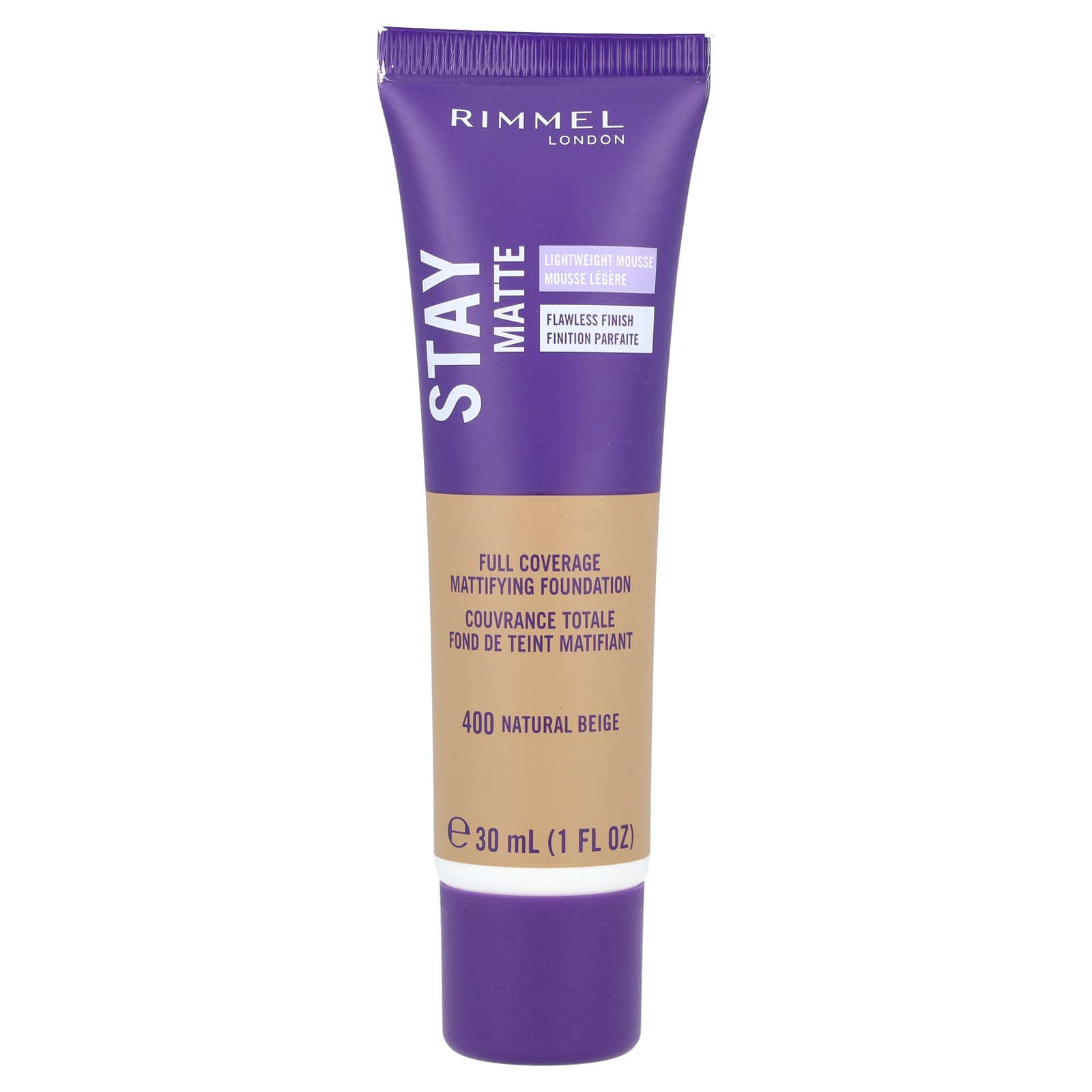 Rimmel London, Stay Matte, Full Coverage Mattifying Foundation, 400 Natural Beige, 1 fl oz (30 ml) - Image 1