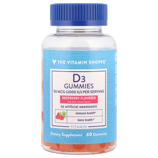 The Vitamin Shoppe, Vitamin D3 Gummies, Raspberry, 60 Gummies (25 mcg per Gummy) - Image 1