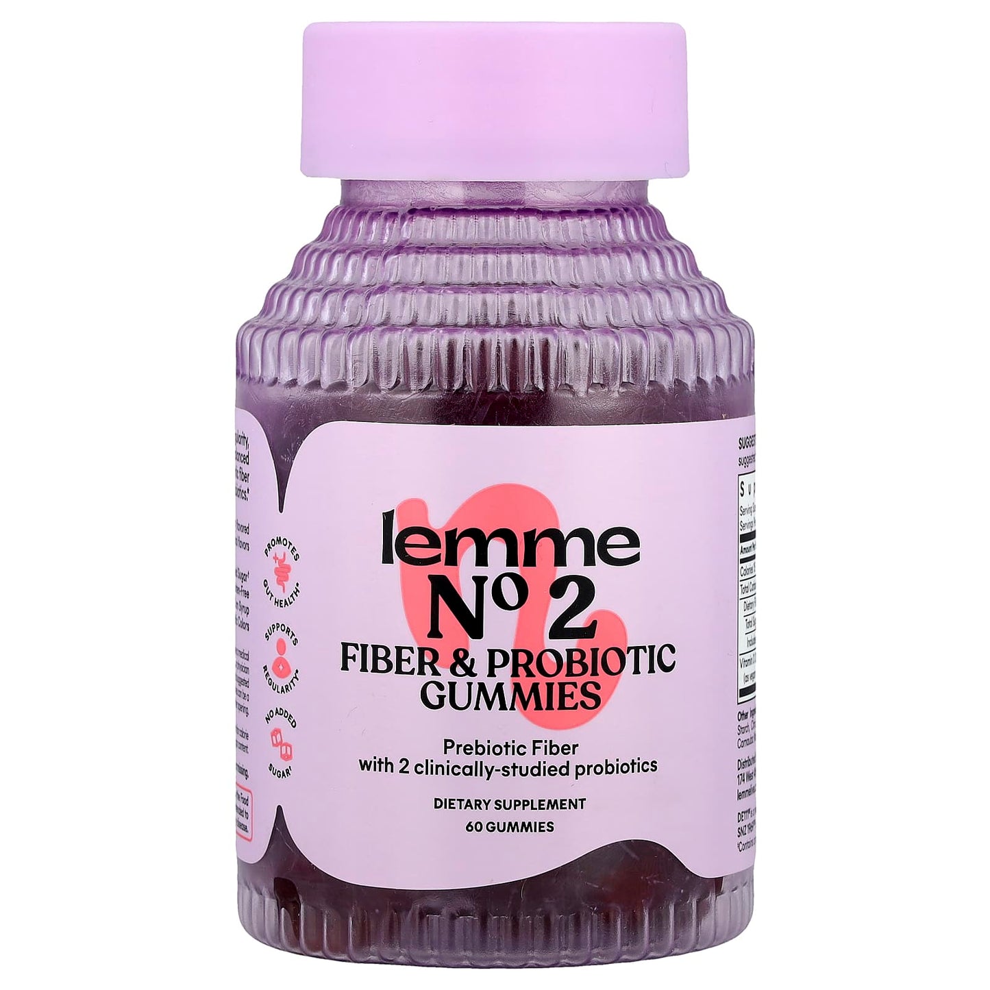 Lemme, No2, Fiber & Probiotic Gummies, Strawberry , 60 Gummies - Image 1
