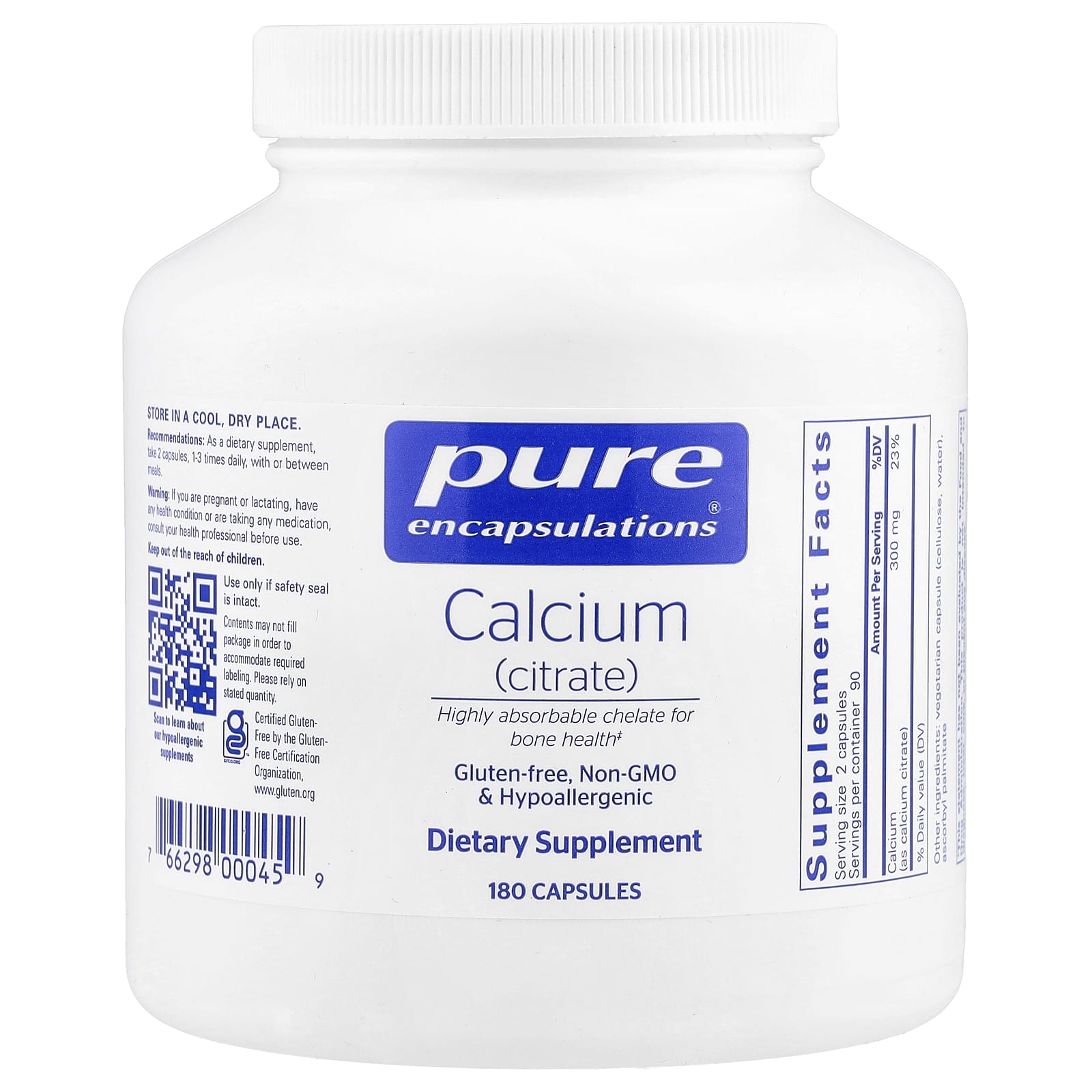 Pure Encapsulations, Calcium (Citrate), 180 Capsules (150 mg per Capsule) - Image 1