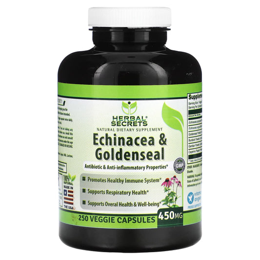 Echinacea & Goldenseal Supplement, 450mg, 250 Veggie Capsules, Immune Support - Image 1