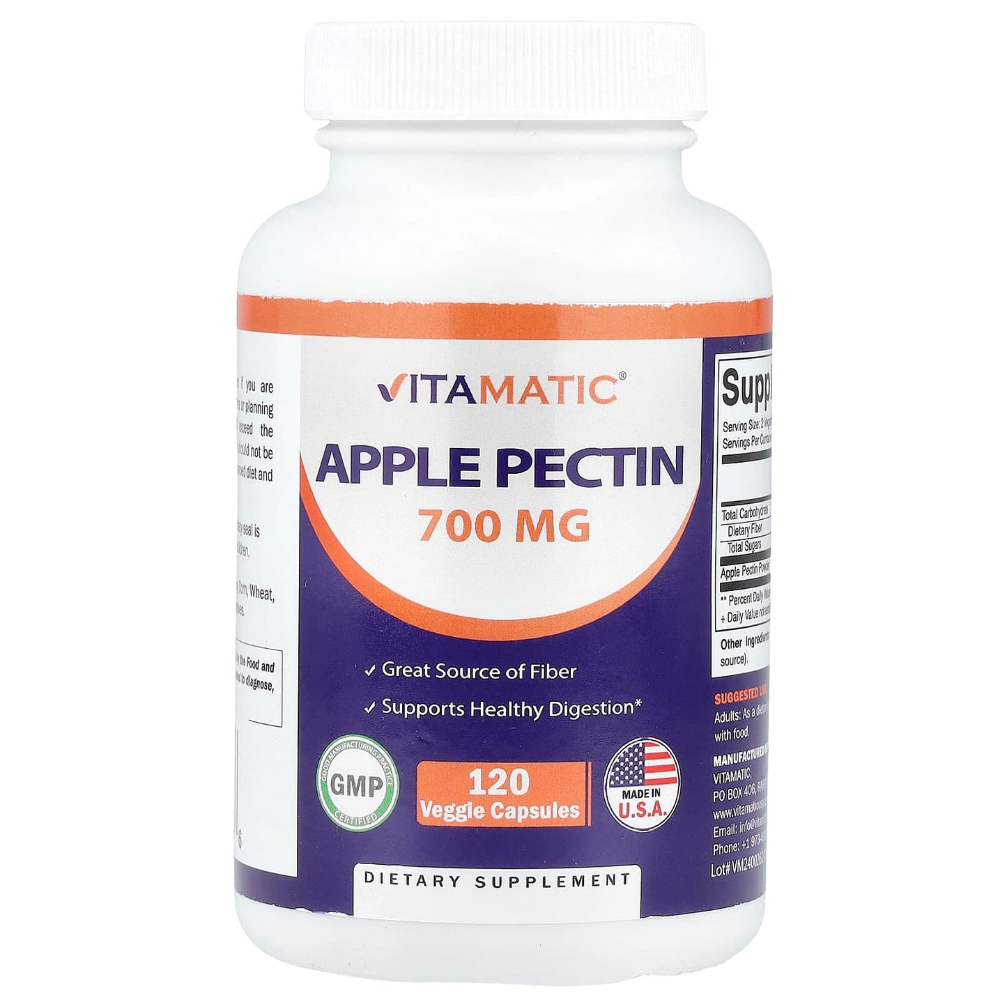 Vitamatic, Apple Pectin, 120 Veggie Capsules (700 mg per Capsule) - Image 1