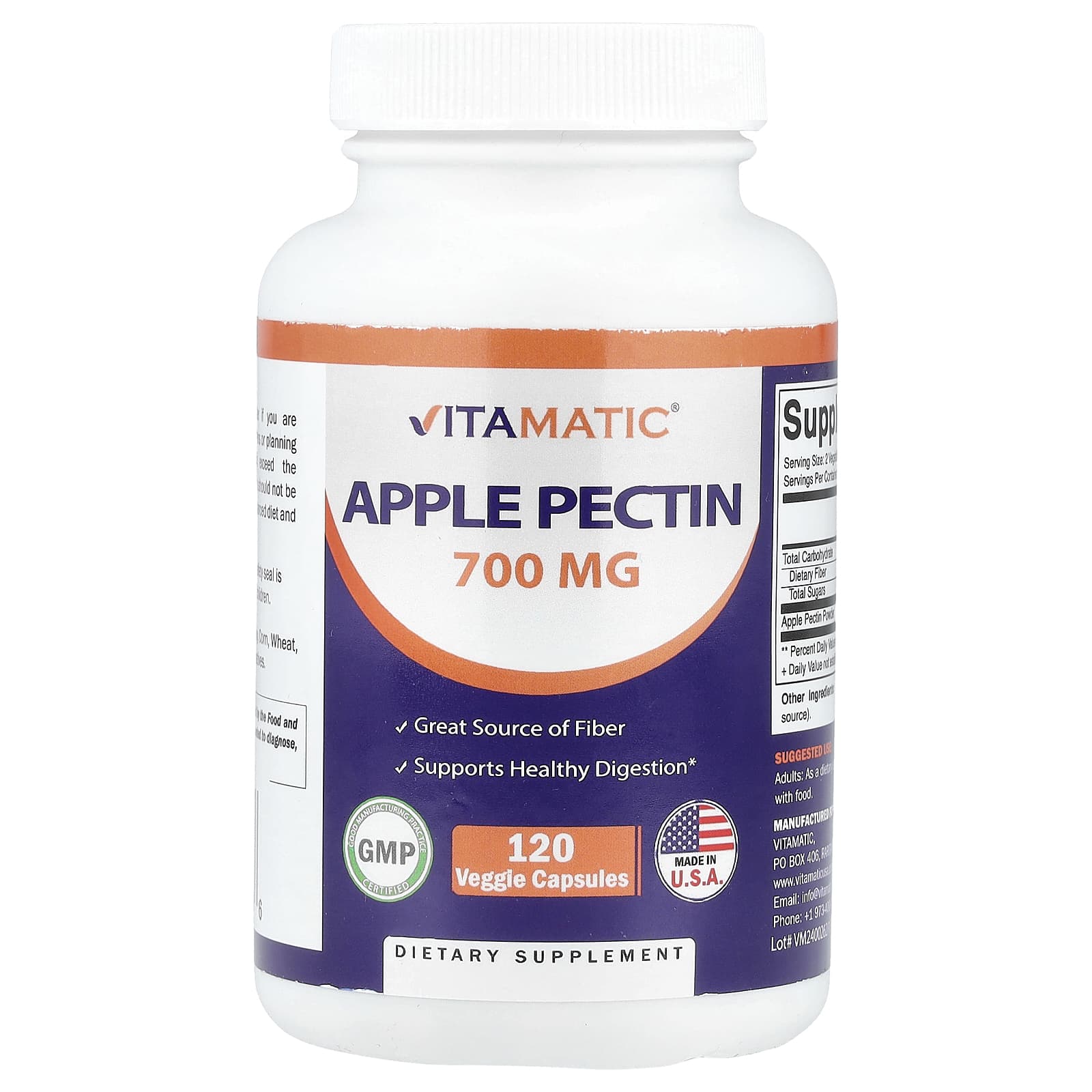 Vitamatic, Apple Pectin, 120 Veggie Capsules (700 mg per Capsule) - Image 1