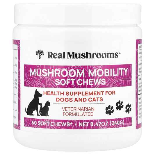 Real Mushrooms, Mushroom Mobility Soft Chews, For Dogs and Cats , 60 Soft Chews, 8.47 oz (240 g) - Image 1