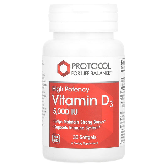 Protocol for Life Balance, Vitamin D3, High Potency, 5,000 IU, 30 Softgels - Image 1