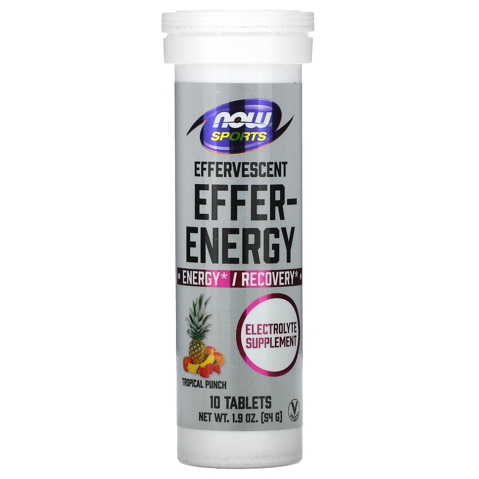 NOW Foods, Sports, Effer-Energy, Tropical Punch, 10 Tablets, 1.9 oz (54 g) - Image 1